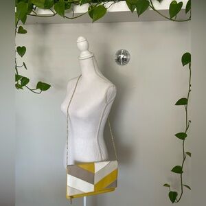 Urban Expressions Yellow & Gray Purse Crossbody Foldover Vegan Leather Clutch